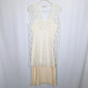 Scott McClintock Victorian Cottagecore a Dress Ivory Lace Overlay Pleated sz.8
